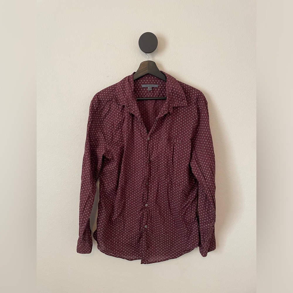 John Varvatos Maroon Printed Button Front Shirt Medium